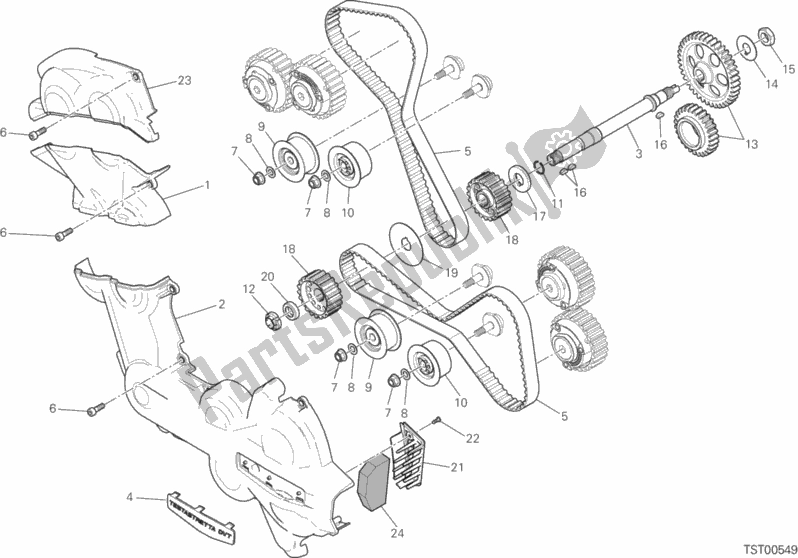 All parts for the Distribuzione of the Ducati Multistrada 1200 S Pikes Peak Thailand 2017